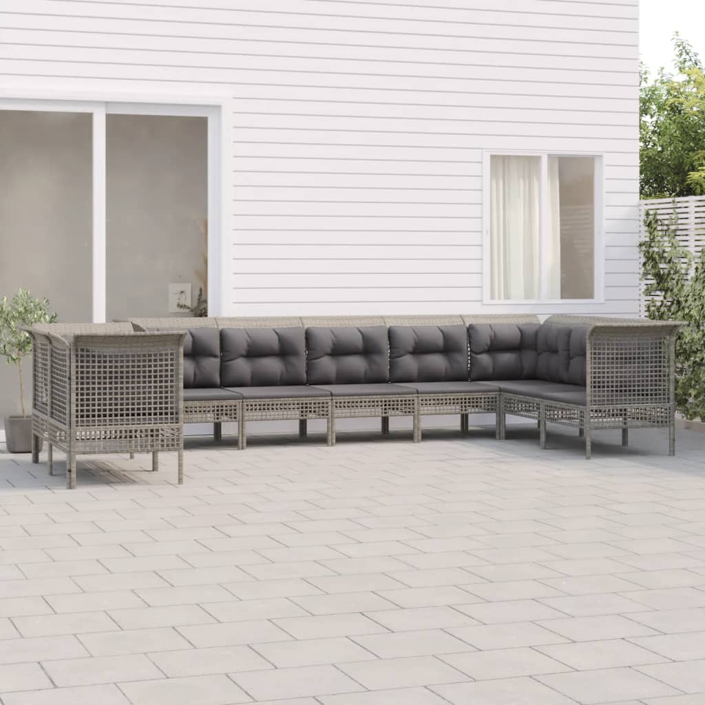 vidaXL 9-tlg. Garten-Lounge-Set mit Kissen Grau Poly Rattan