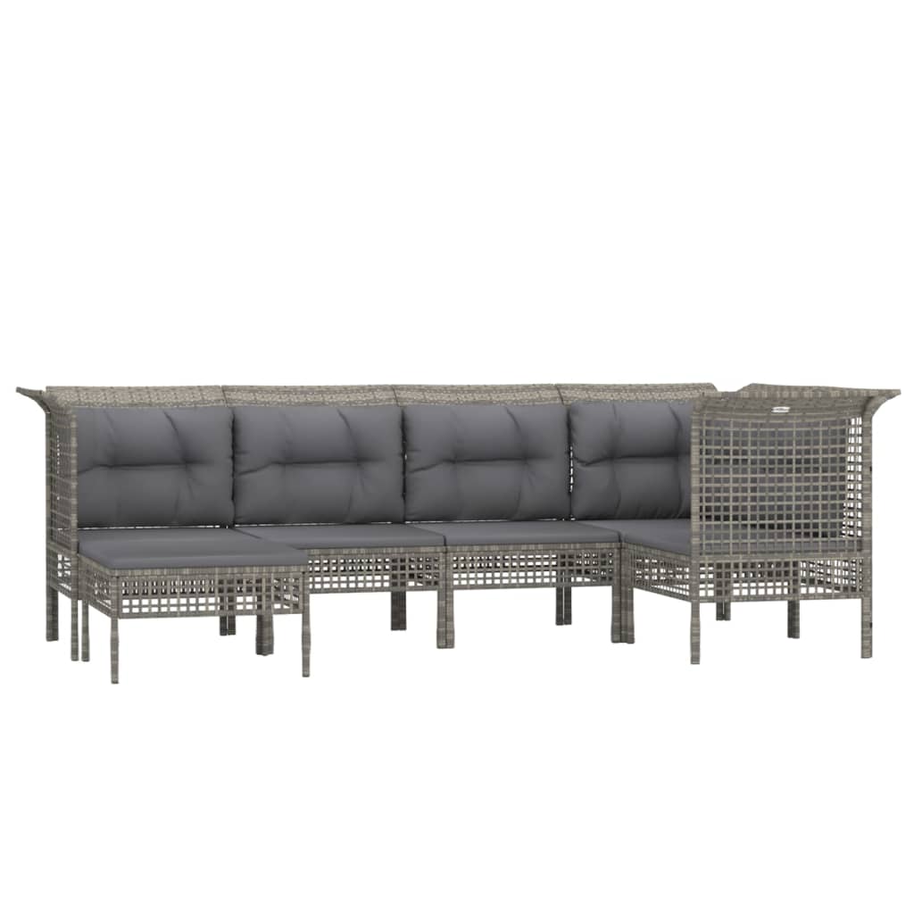 vidaXL 6-delige Loungeset met kussens poly rattan grijs afbeelding