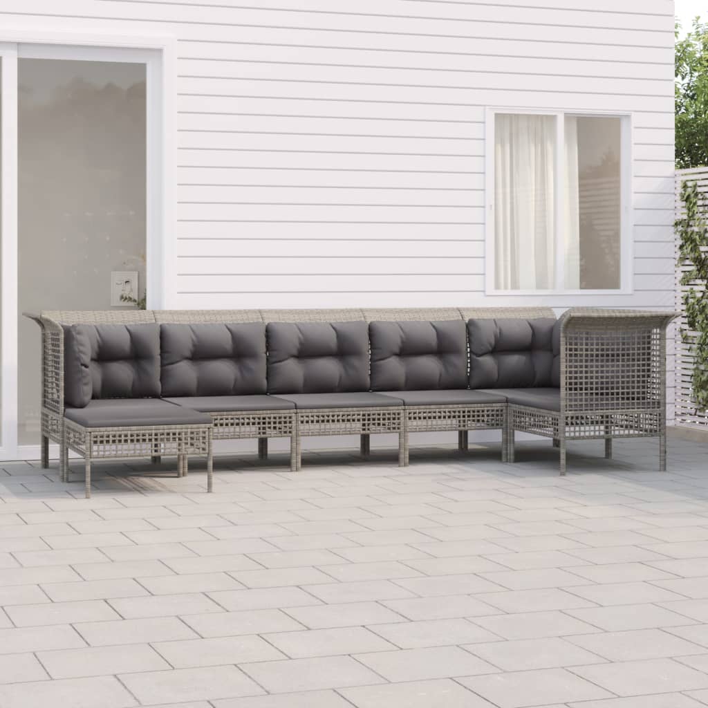 vidaXL 7-tlg. Garten-Lounge-Set mit Kissen Grau Poly Rattan