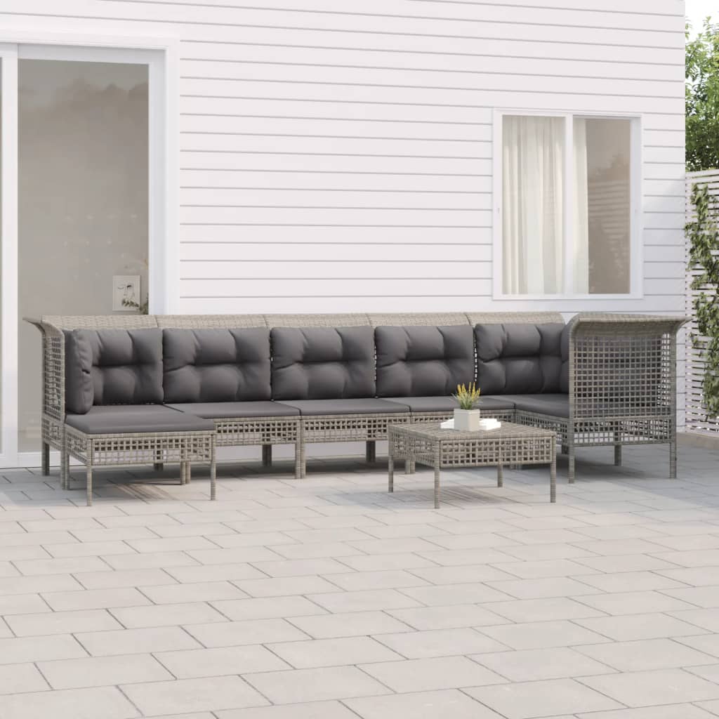 vidaXL 8-tlg. Garten-Lounge-Set mit Kissen Grau Poly Rattan