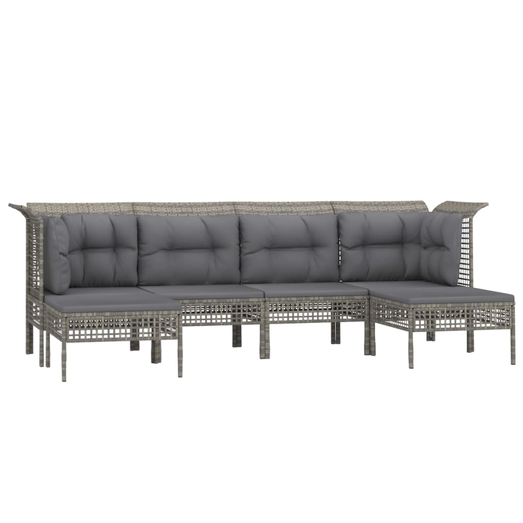 vidaXL 6-delige Loungeset met kussens poly rattan grijs afbeelding