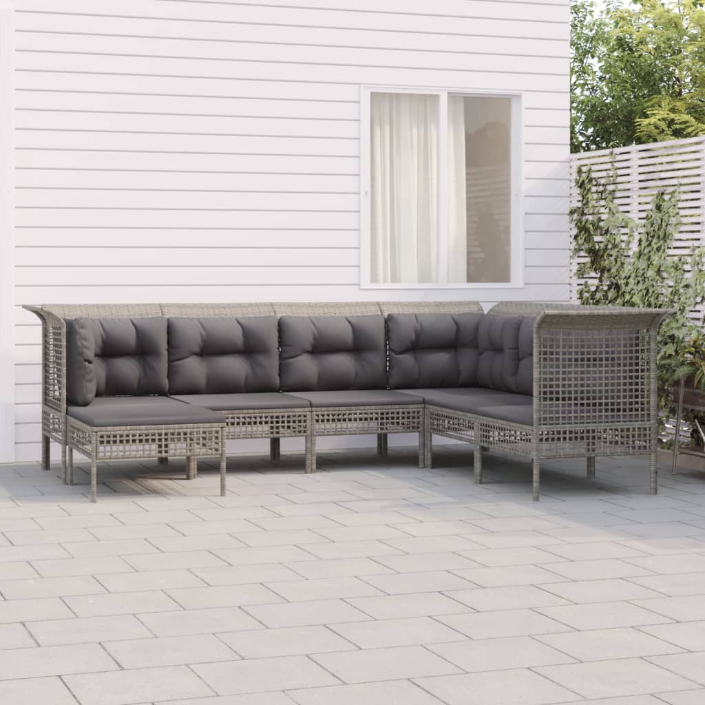 vidaXL 7-tlg. Garten-Lounge-Set mit Kissen Grau Poly Rattan