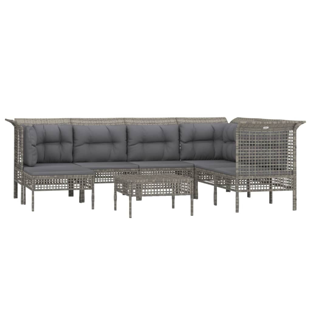 vidaXL 8-delige Loungeset met kussens poly rattan grijs afbeelding