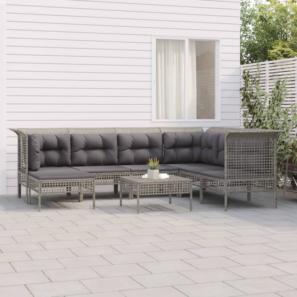 vidaXL 8-tlg. Garten-Lounge-Set mit Kissen Grau Poly Rattan