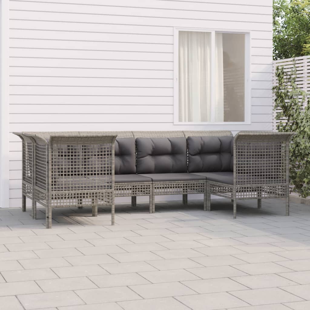 vidaXL 6-tlg. Garten-Lounge-Set mit Kissen Grau Poly Rattan