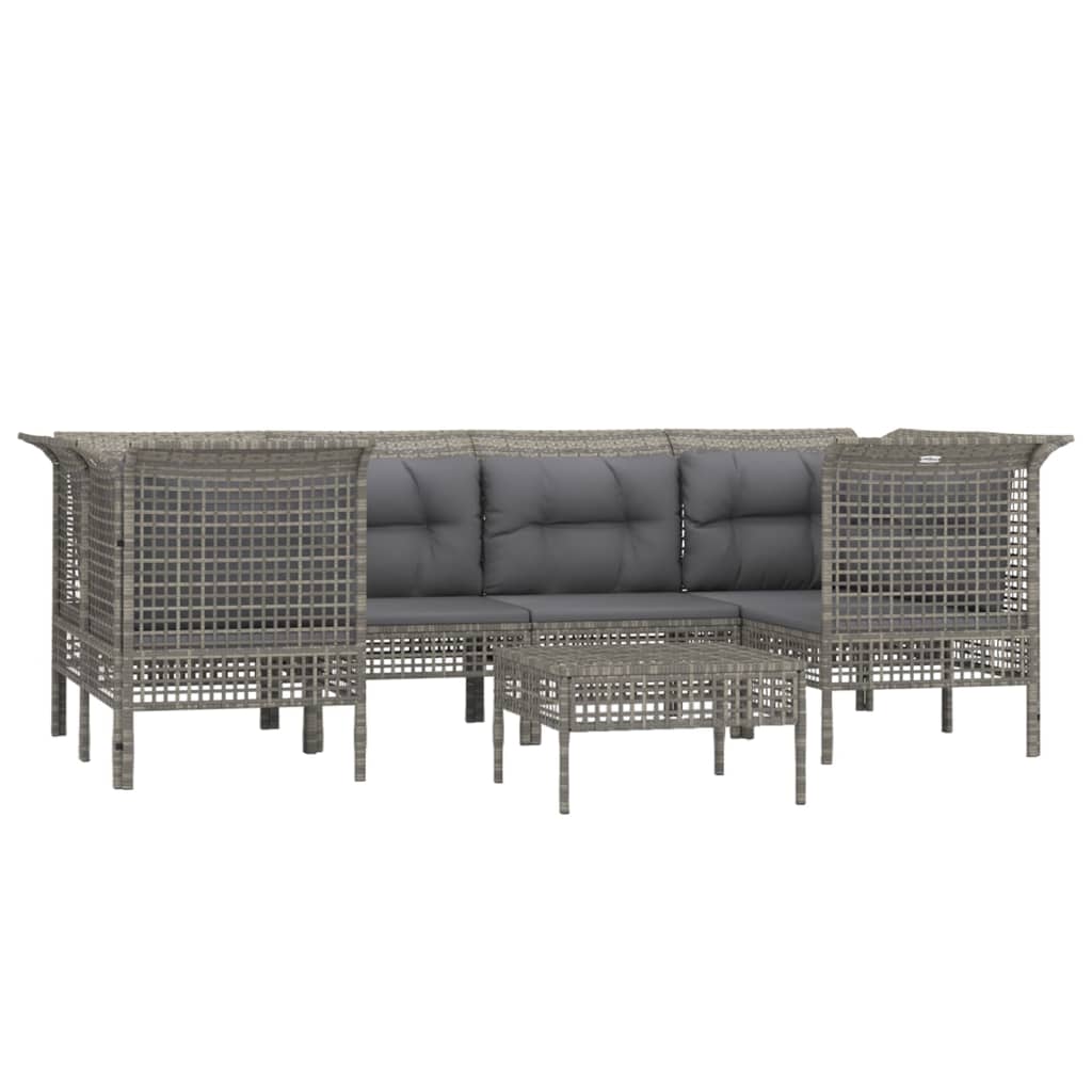 vidaXL 7 részes szürke polyrattan kerti ülőgarnitúra párnákkal