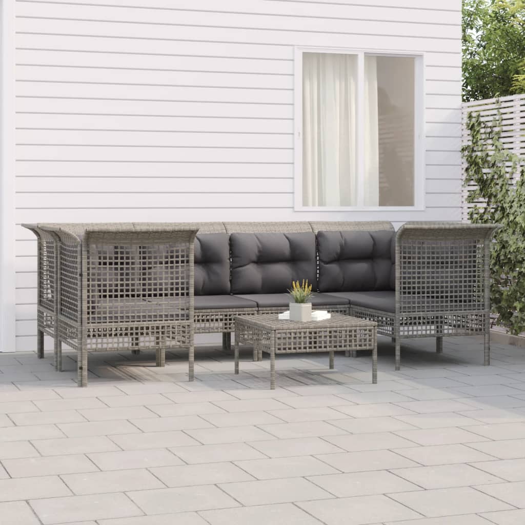 vidaXL 7-tlg. Garten-Lounge-Set mit Kissen Grau Poly Rattan