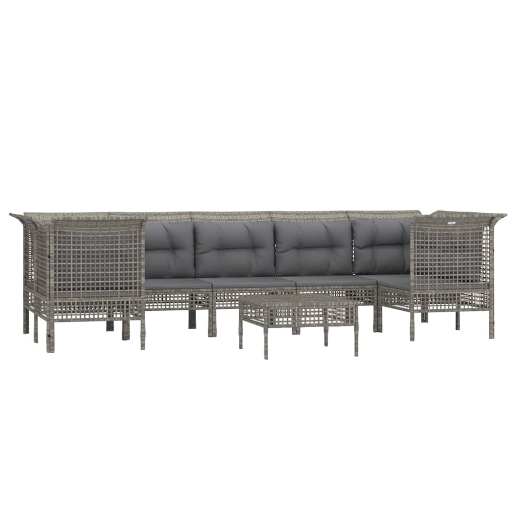 vidaXL Set mobilier de grădină cu perne, 8 piese, gri, poliratan