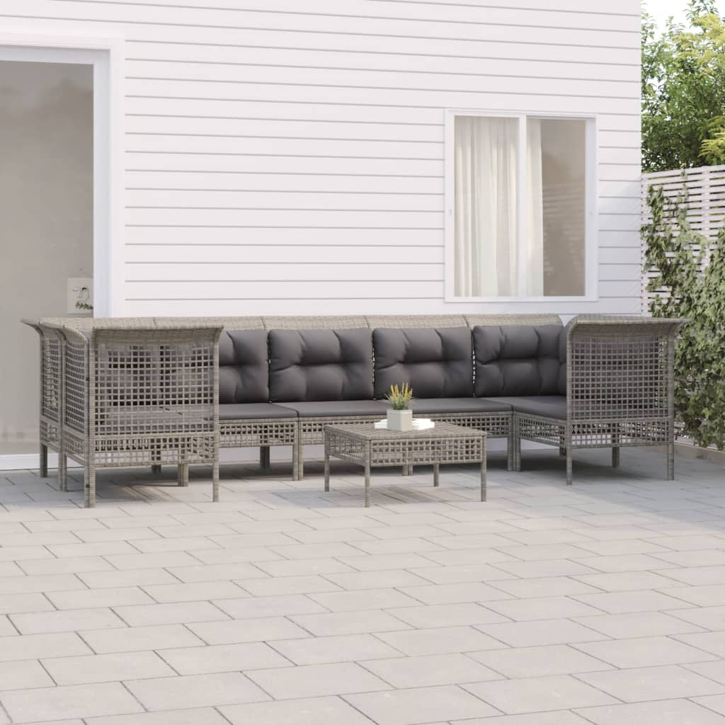 vidaXL 8-tlg. Garten-Lounge-Set mit Kissen Grau Poly Rattan