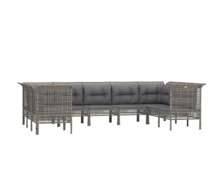 vidaXL Set de muebles de jard&iacute;n 9 pzas y cojines rat&aacute;n sint&eacute;tico gris