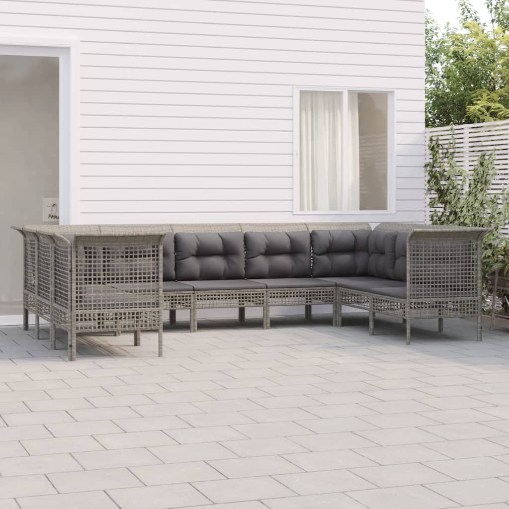 vidaXL 9-tlg. Garten-Lounge-Set mit Kissen Grau Poly Rattan