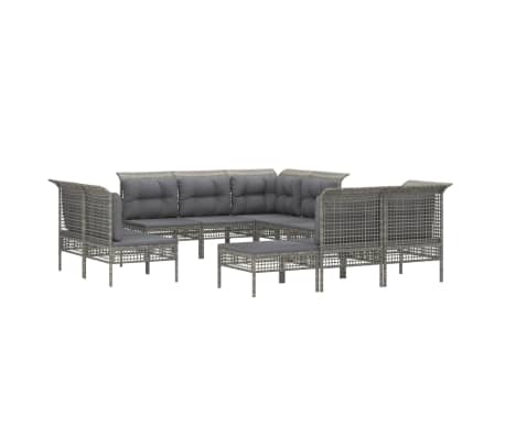 vidaXL Sodo komplektas su pagalvėlėmis, 10 dalių, pilkas, poliratanas