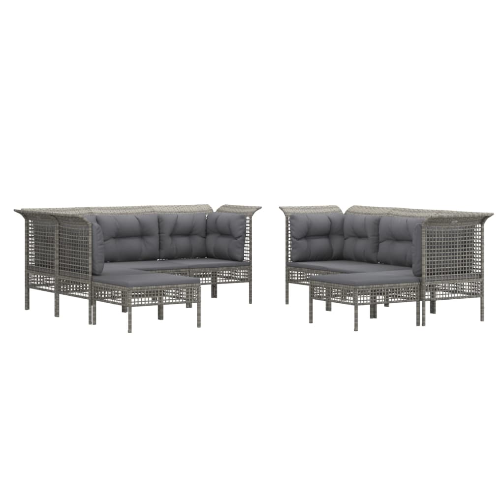 vidaXL 9-delige Loungeset met kussens poly rattan grijs afbeelding