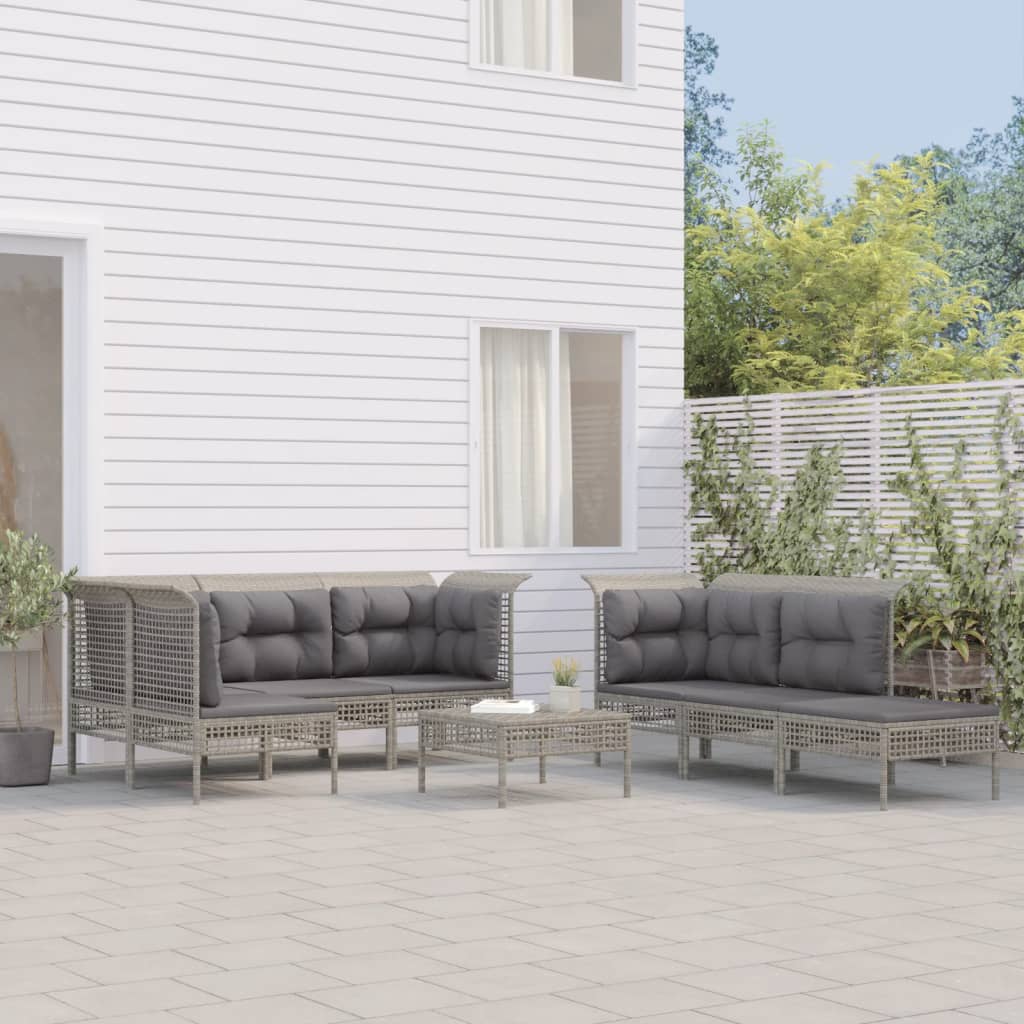 vidaXL 10-tlg. Garten-Lounge-Set mit Kissen Grau Poly Rattan