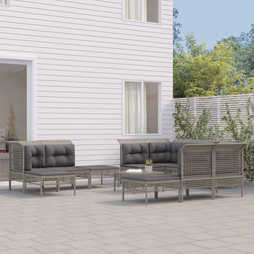 vidaXL Salon de jardin 11 pcs avec coussins Gris Résine tressée