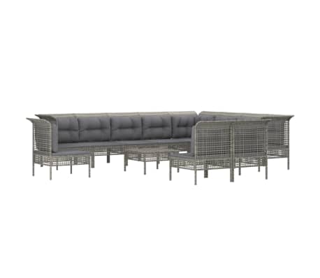 vidaXL Sodo komplektas su pagalvėlėmis, 11 dalių, pilkas, poliratanas