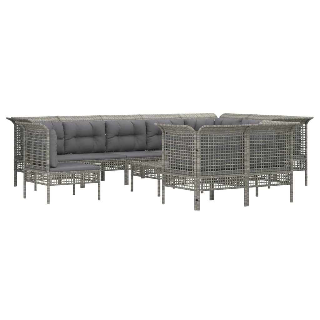 vidaXL 11-delige Loungeset met kussens poly rattan grijs afbeelding