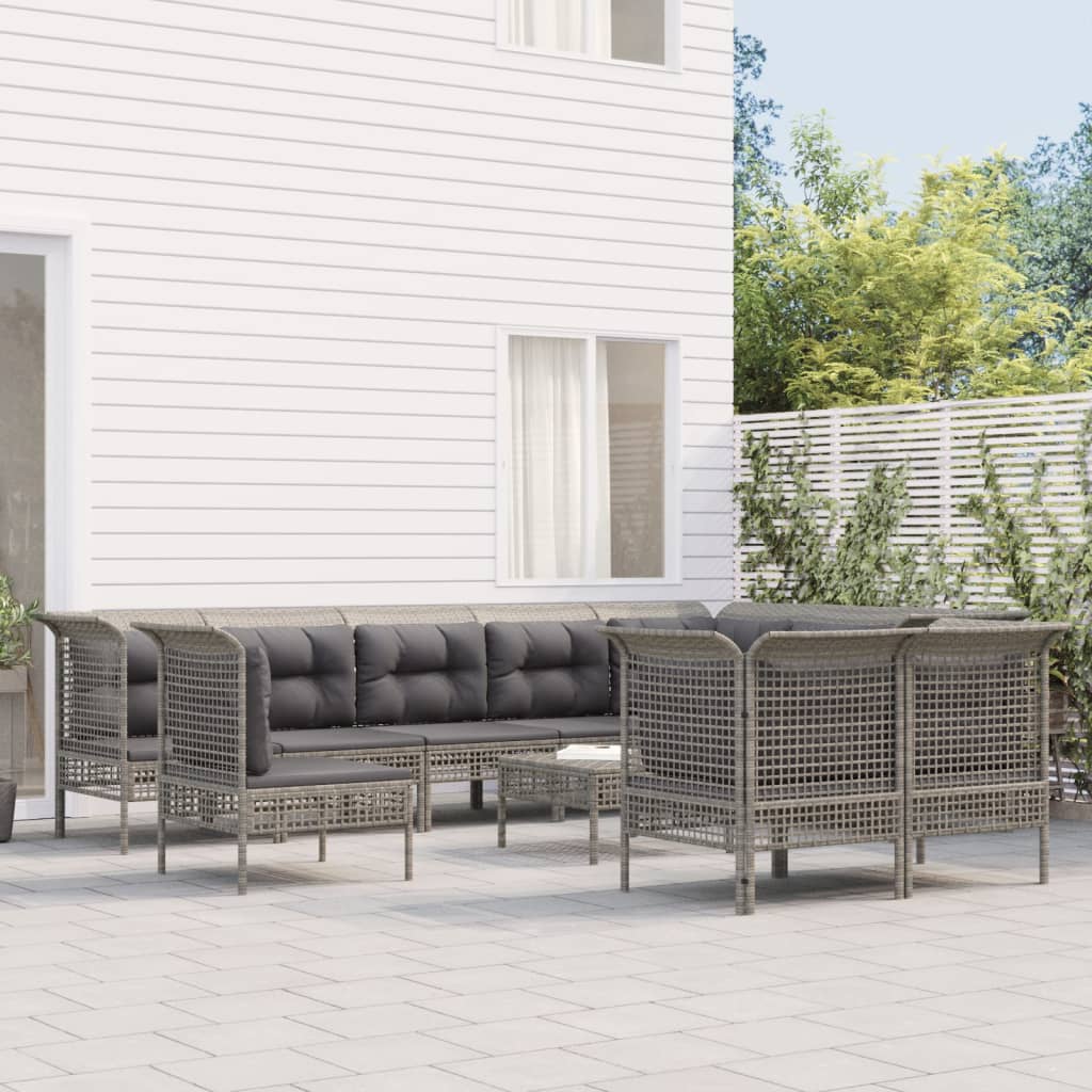 vidaXL 11-tlg. Garten-Lounge-Set mit Kissen Grau Poly Rattan