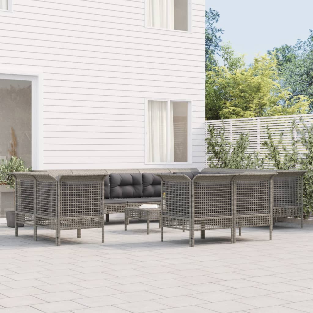 vidaXL 13-tlg. Garten-Lounge-Set mit Kissen Grau Poly Rattan