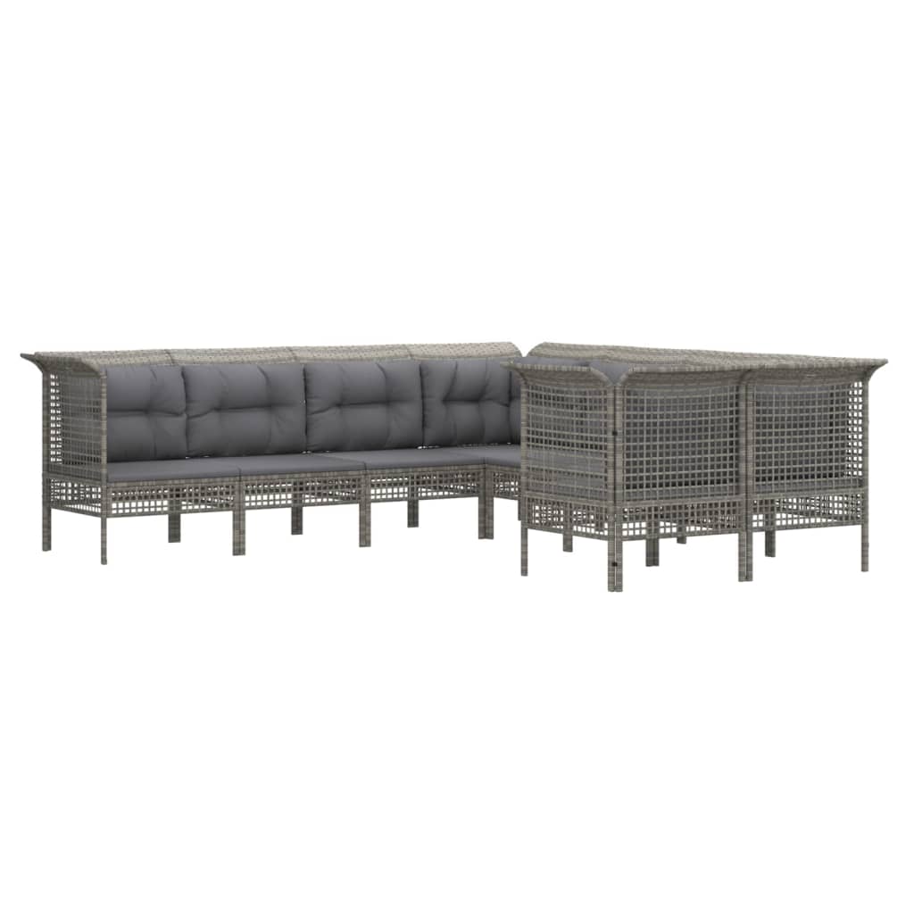 vidaXL 8-delige Loungeset met kussens poly rattan grijs afbeelding