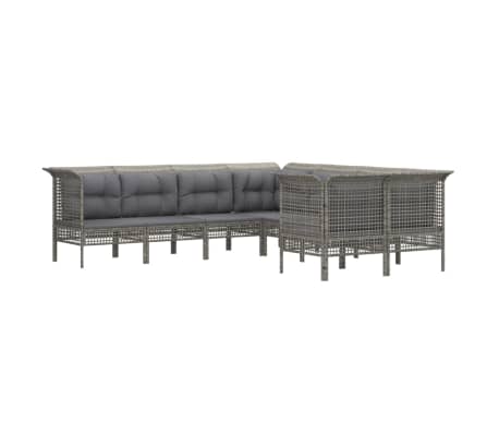 vidaXL Salon de jardin 8 pcs avec coussins Gris R&eacute;sine tress&eacute;e