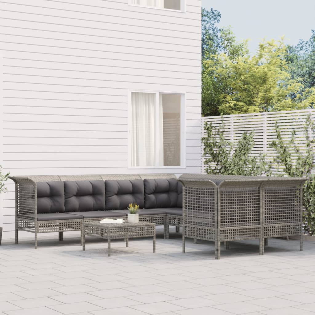 vidaXL 8-tlg. Garten-Lounge-Set mit Kissen Grau Poly Rattan