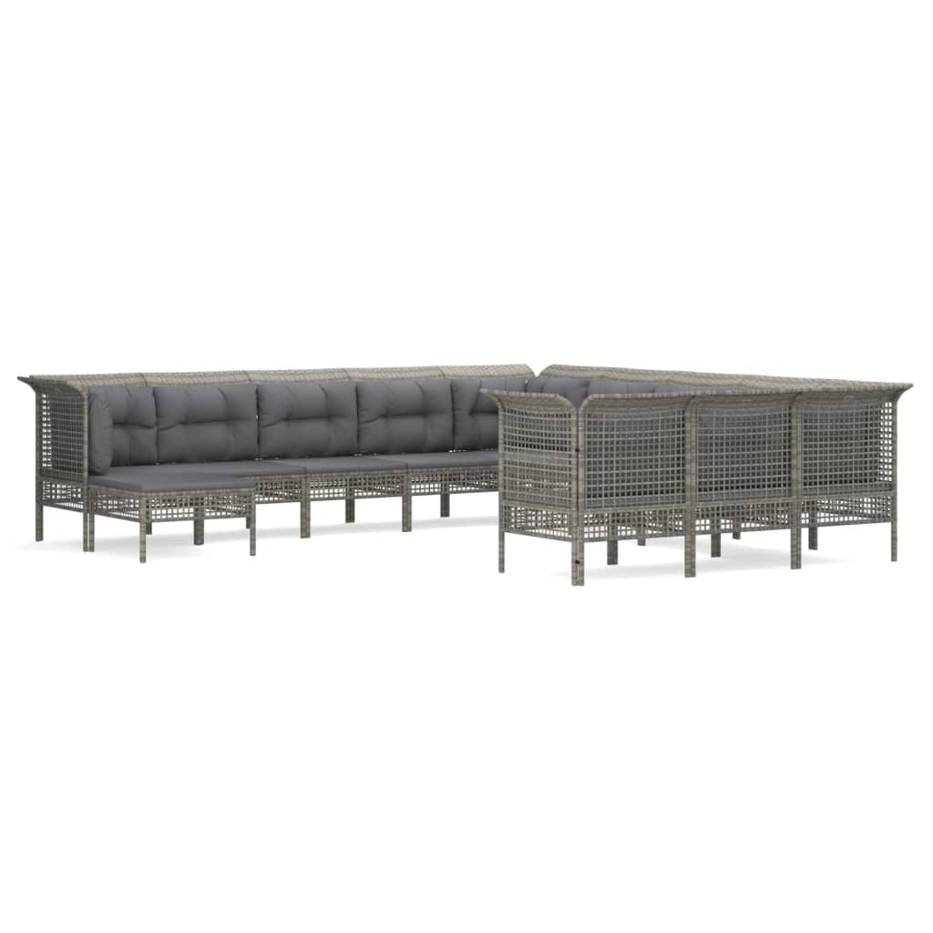 vidaXL 12-delige Loungeset met kussens poly rattan grijs