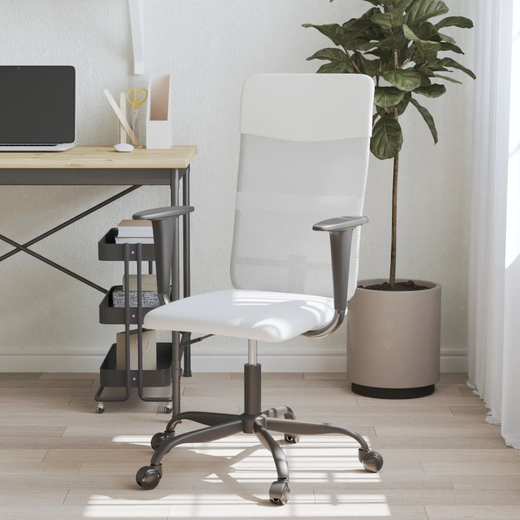 vidaXL Scaun birou reglabil în înălțime, alb, piele artificială/plasă