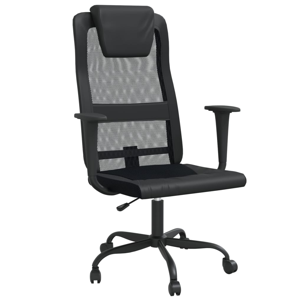 Scaun birou reglabil în înălțime negru piele artificială/plasă