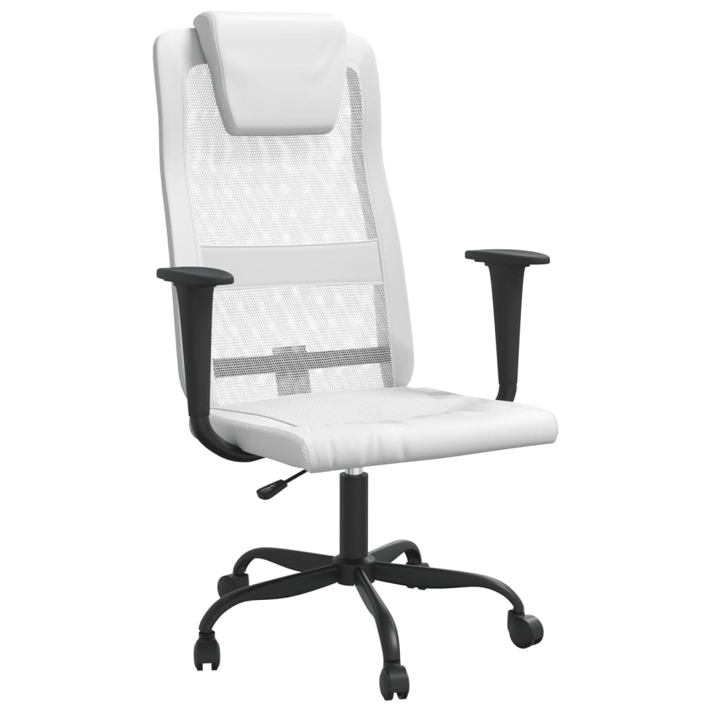 Image of vidaXL Office Chair White Mesh Fabric and Faux Leather