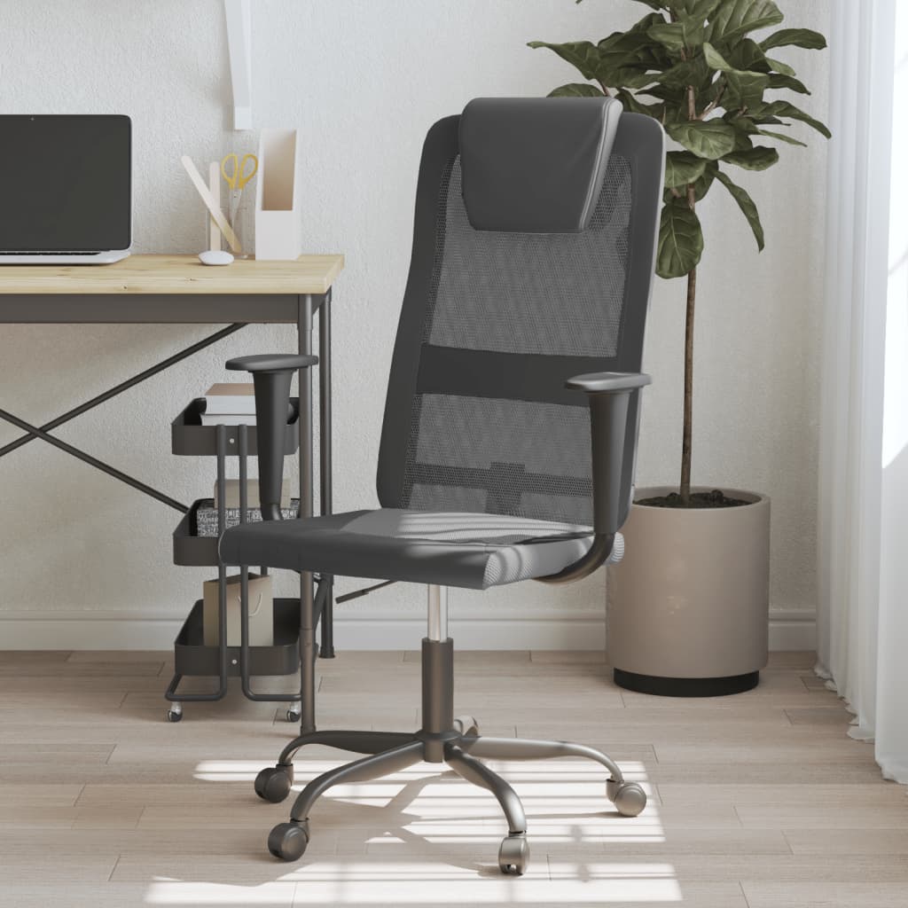 vidaXL Scaun de birou, gri și negru, plasă textilă și piele ecologică