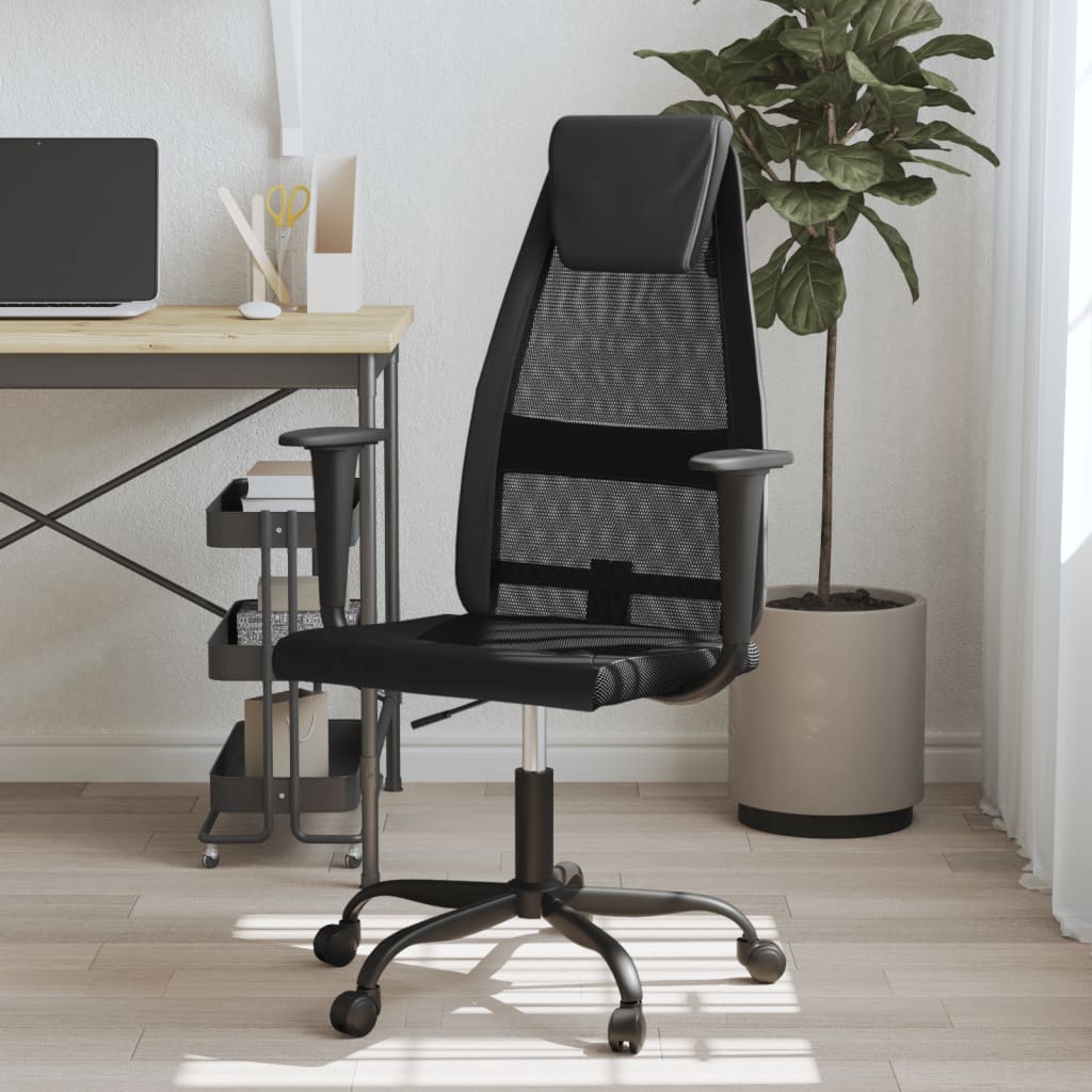 vidaXL Scaun de birou, negru, plasă textilă și piele ecologică