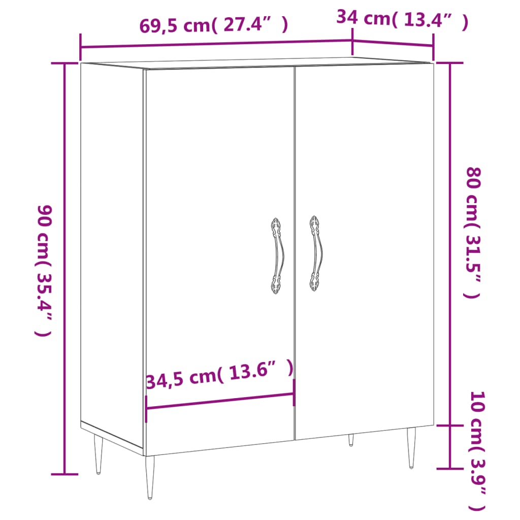 Komoda bela 69,5x34x90 cm inženirski les