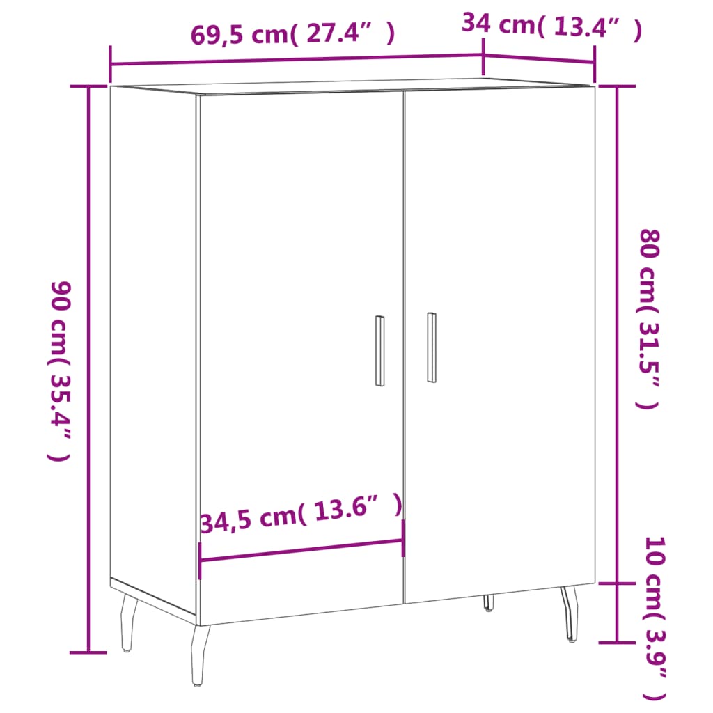 Komoda bela 69,5x34x90 cm inženirski les