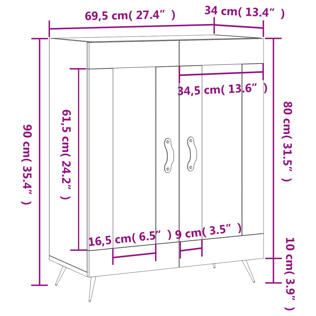 Dulap, stejar maro, 69,5x34x90 cm, lemn prelucrat