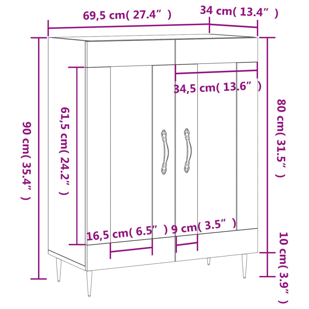 Dulap, alb extralucios, 69,5x34x90 cm, lemn compozit