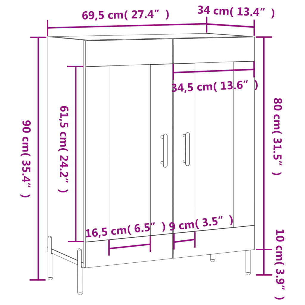 Dulap, stejar maro, 69,5x34x90 cm, lemn prelucrat