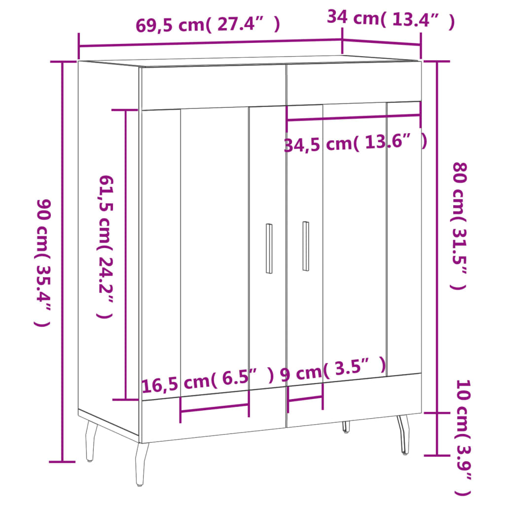 Dulap, alb extralucios, 69,5x34x90 cm, lemn compozit