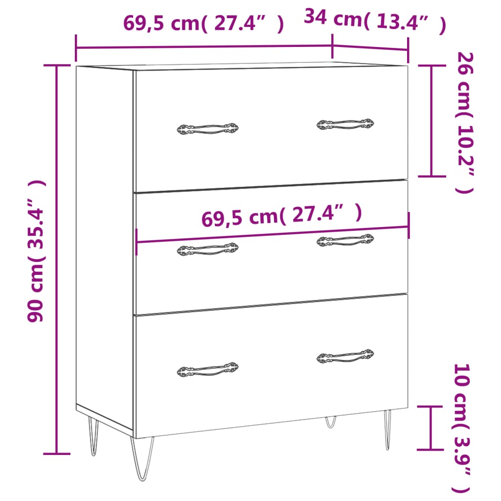 Komoda boja smeđeg hrasta 69,5x34x90 cm od konstruiranog drva