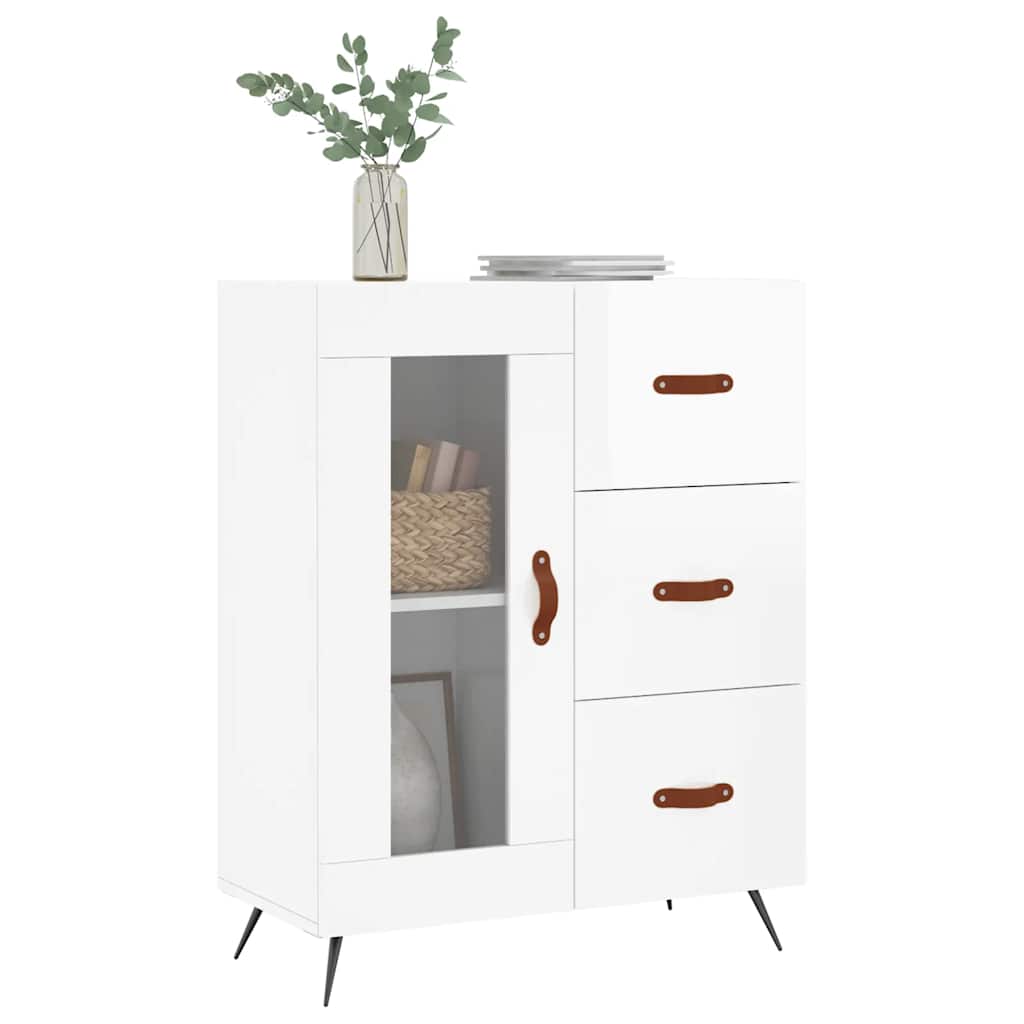 vidaXL Dressoir 69,5x34x90 cm bewerkt hout hoogglans wit afbeelding