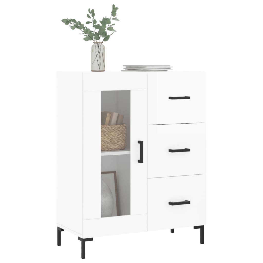 vidaXL Dressoir 69,5x34x90 cm bewerkt hout hoogglans wit afbeelding