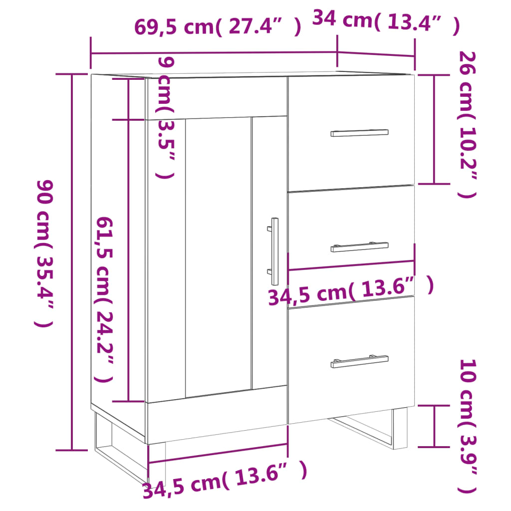 Příborník bílý s vysokým leskem 69,5x34x90 cm kompozitní dřevo - obrázek 14