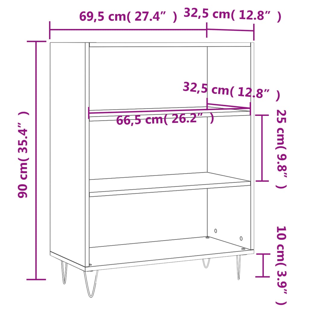 Knjižna omara bela 69,5x32,5x90 cm inženirski les