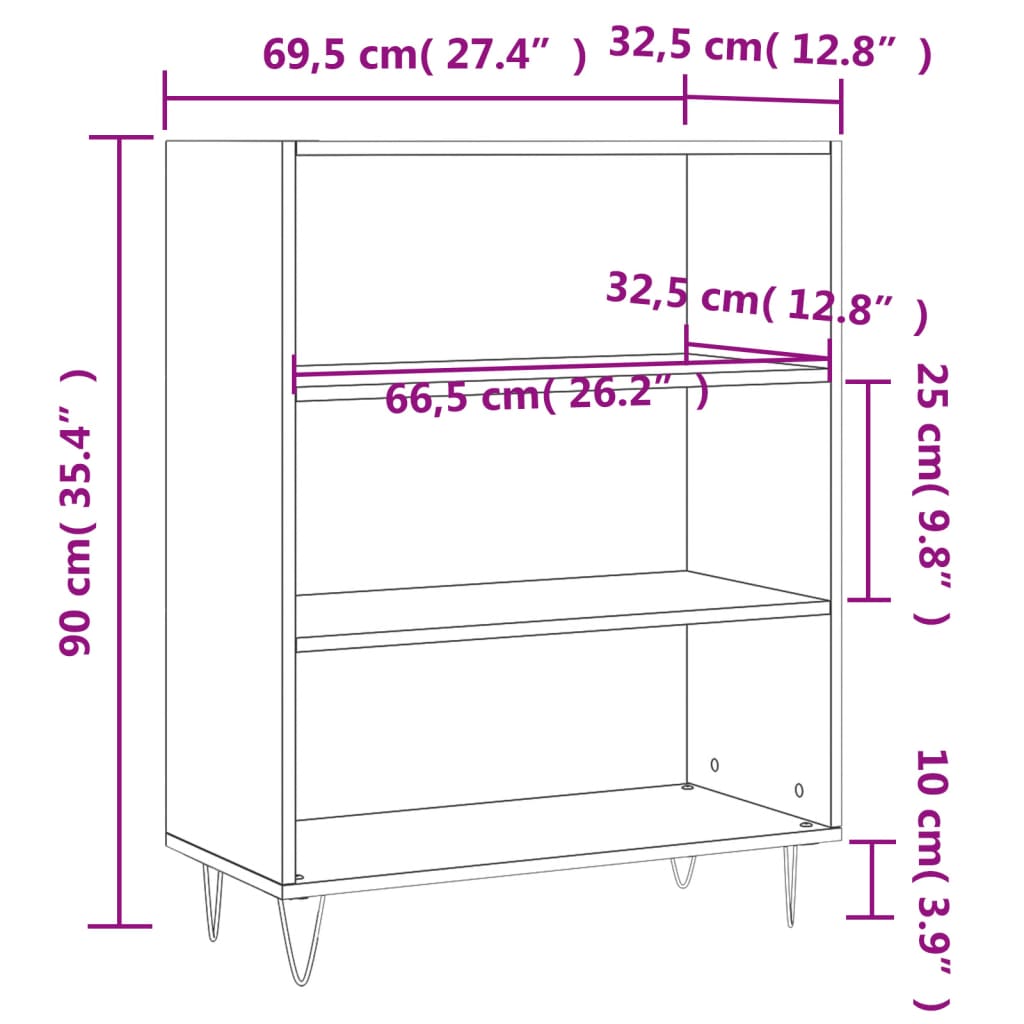 Knjižna omara črna 69,5x32,5x90 cm inženirski les