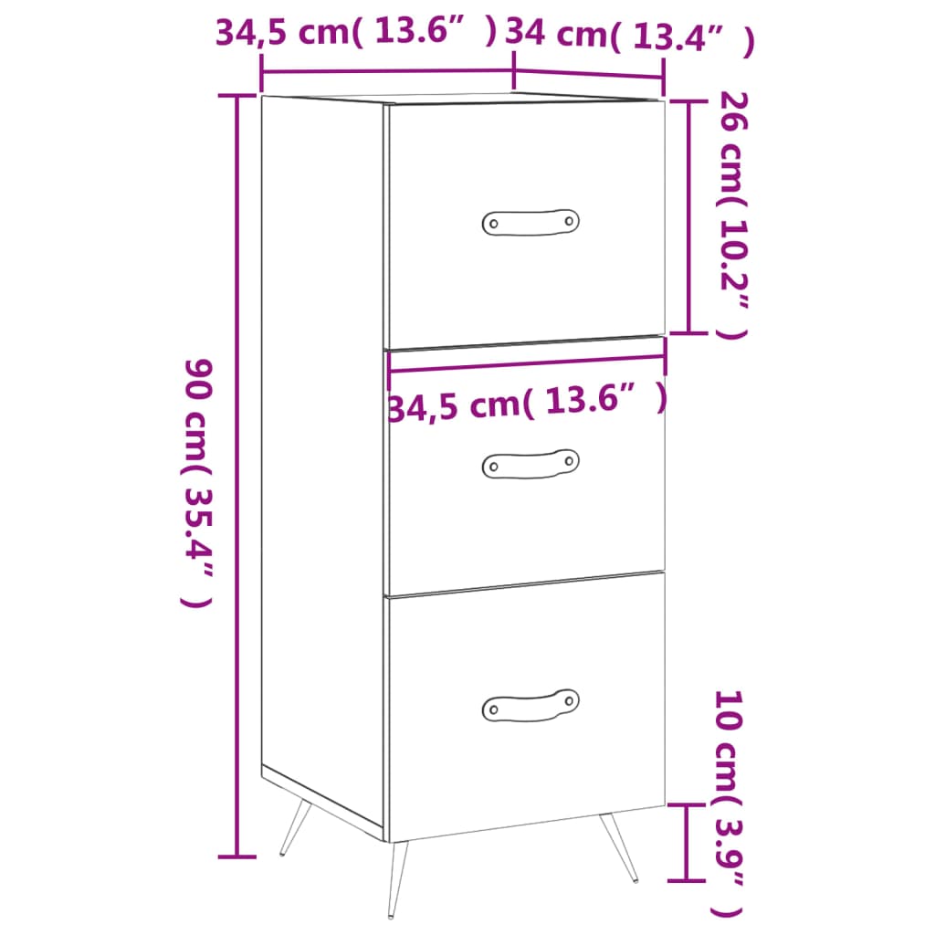 Komoda boja dimljenog hrasta 34,5x34x90 cm konstruirano drvo