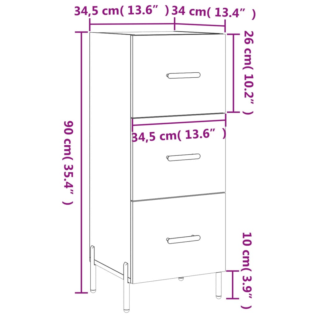 Komoda boja dimljenog hrasta 34,5x34x90 cm konstruirano drvo