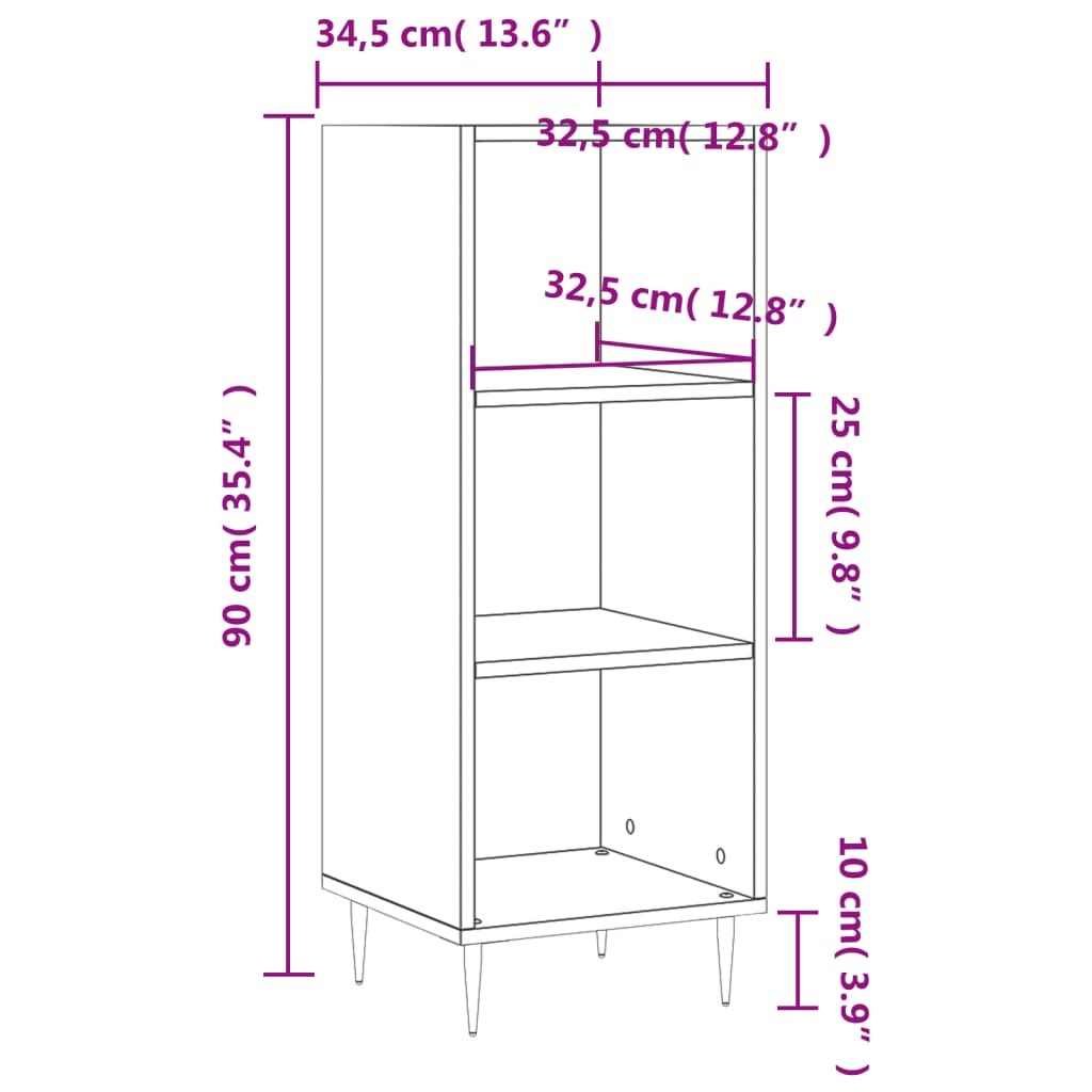 Komoda črna 34,5x32,5x90 cm inženirski les