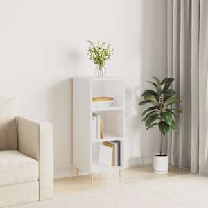 Komoda visok sijaj bela 34,5x32,5x90 cm inženirski les