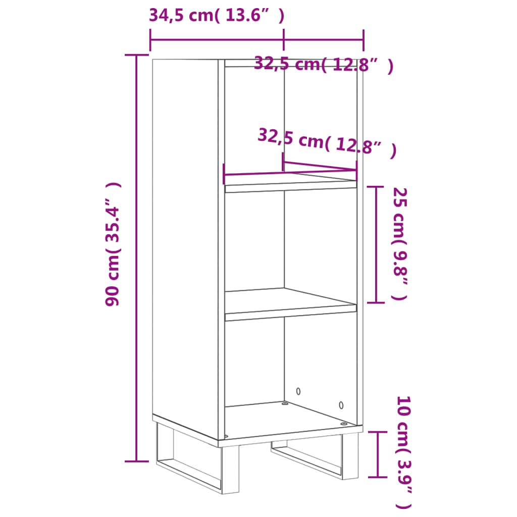 Komoda črna 34,5x32,5x90 cm inženirski les