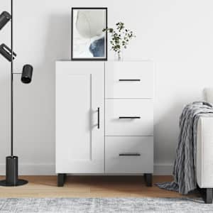 Komoda visok sijaj bela 69,5x34x90 cm inženirski les